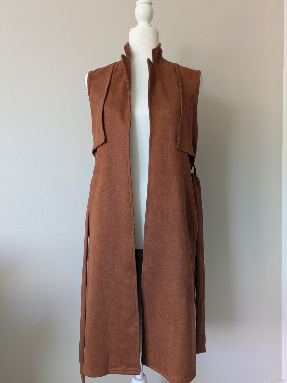 Brown Sleeveless Long Vest Jacket - Women